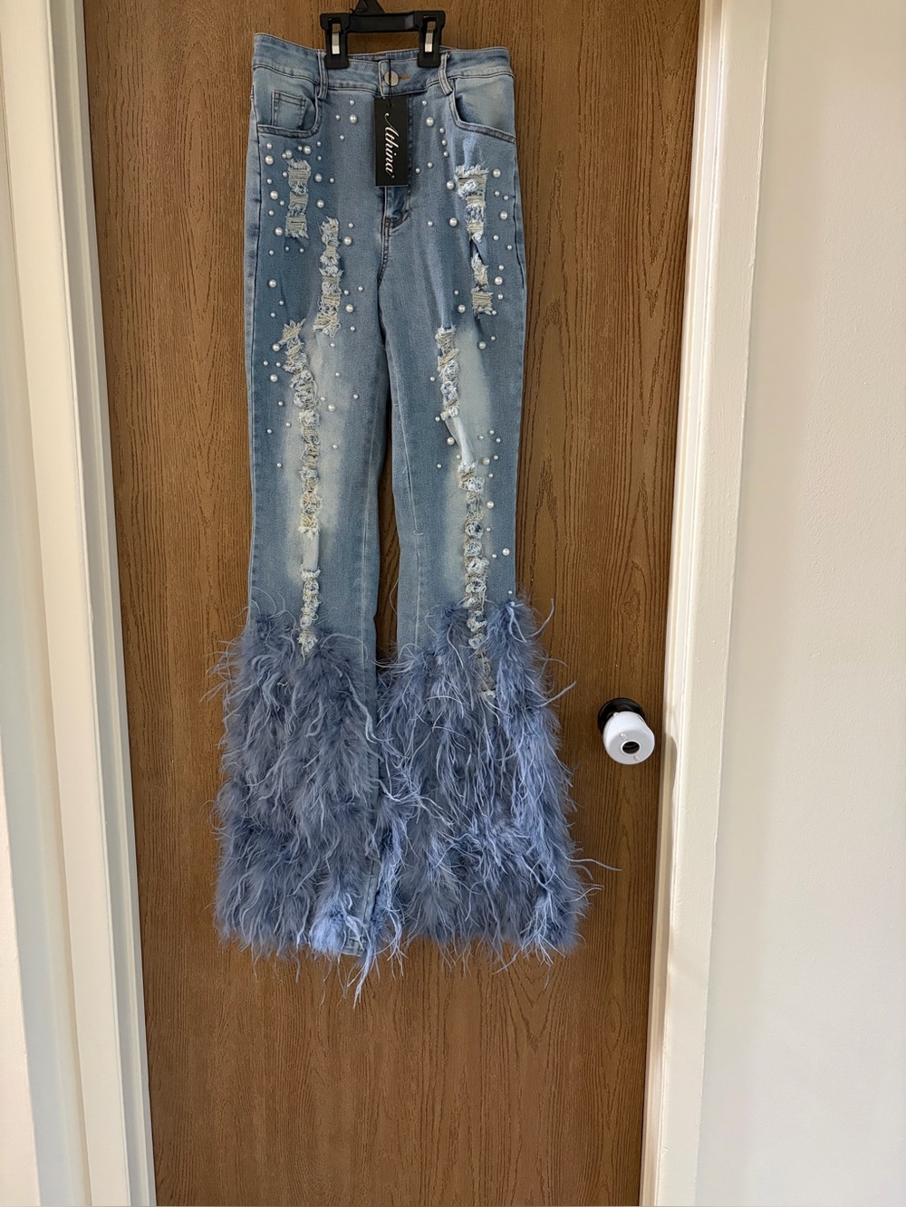 Small Athina Embellished Light Blue Feather Flare Jeans
